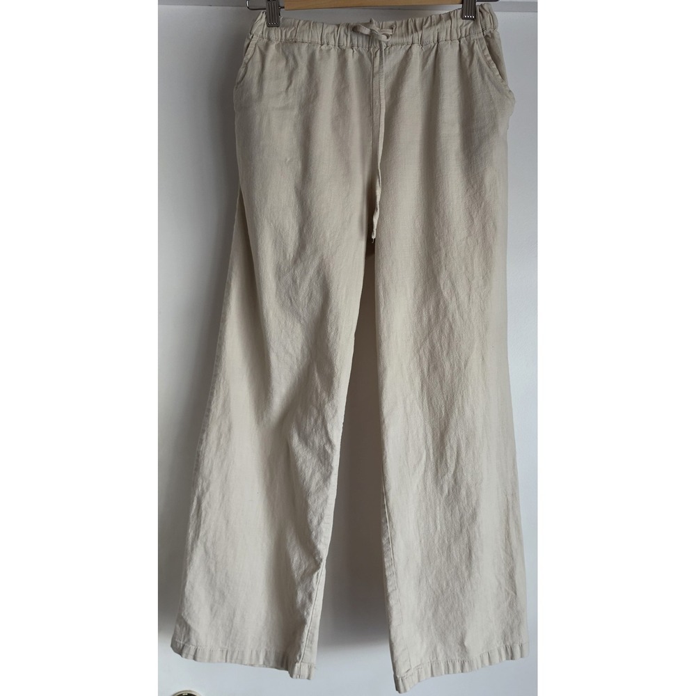 Chartou Women's Linen Cotton Pants XS Beige Casual Cropped 26in Inseam